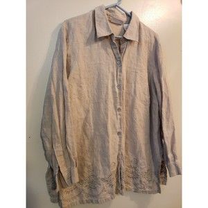 Liz Claiborne 100% Linen Embroidered Button Front SS Shirt Size 1X